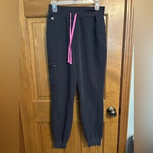 Figs Navy Joggers with Pink Drawstring